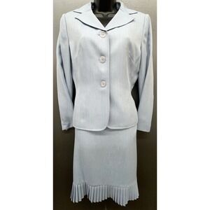 Le Suit Skirt Jacket 8P Powder Blue Pleated Ruffle Preppy Career Academia
